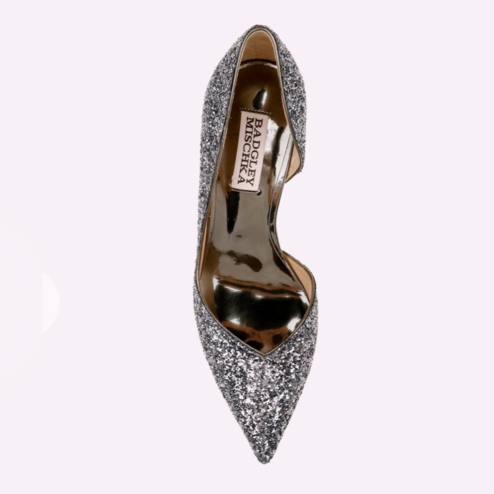 New Badgley Mischka Glitter Heels - Pewter Size 8